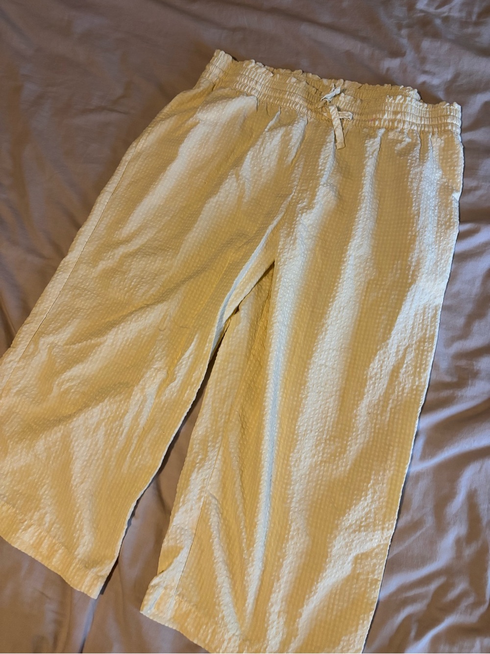 Light Yellow women's Elastic Waist Drawstring wide leg pants